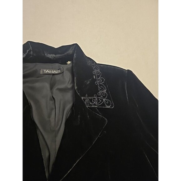 TAHARI Deep Black Velvet 3/4 Sleeve Formal Evening Jacket Size  12 Goth Victoria - Picture 4 of 7